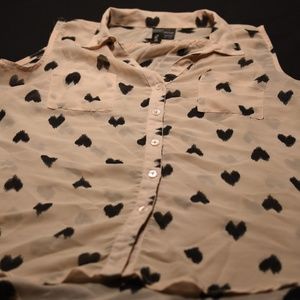 Fun & Flirt Cream Blouse Heart Pattern
